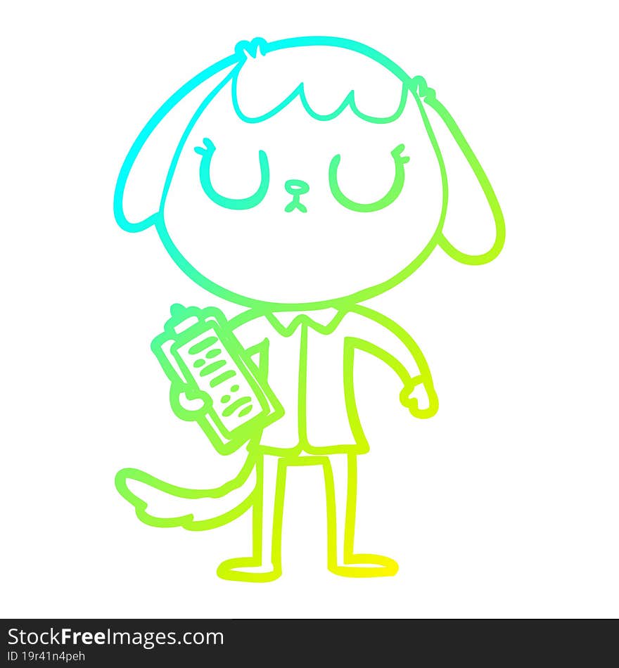 Cold Gradient Line Drawing Cute Cartoon Dog Wearing Office Shirt