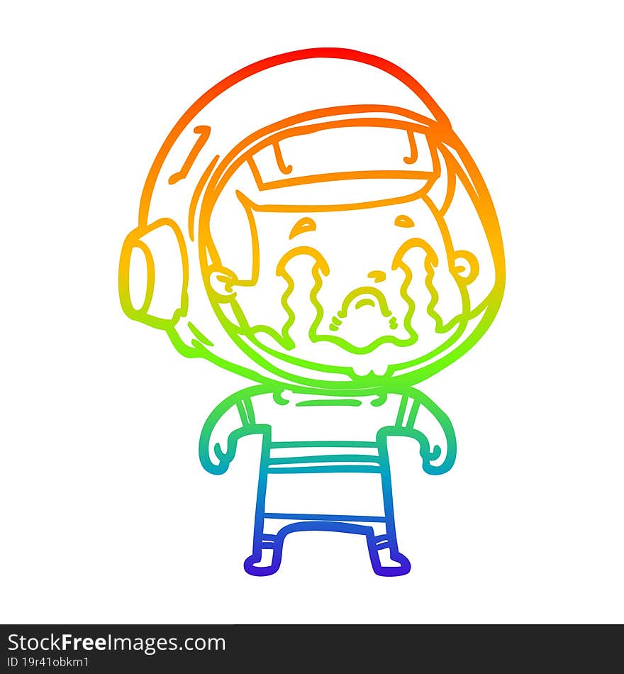 rainbow gradient line drawing cartoon crying astronaut