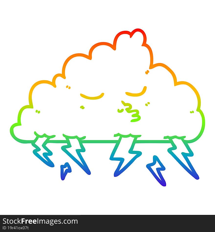 Rainbow Gradient Line Drawing Cartoon Storm Cloud