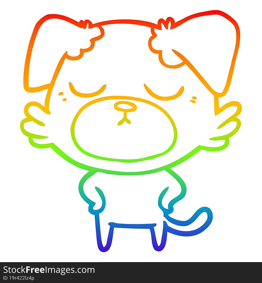 rainbow gradient line drawing of a cute cartoon dog