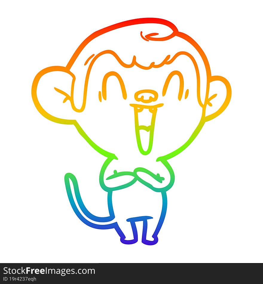 rainbow gradient line drawing of a cartoon laughing monkey