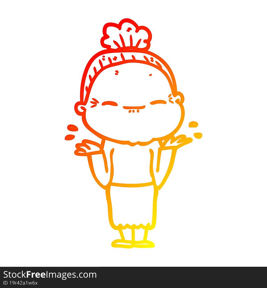 warm gradient line drawing cartoon peaceful old woman