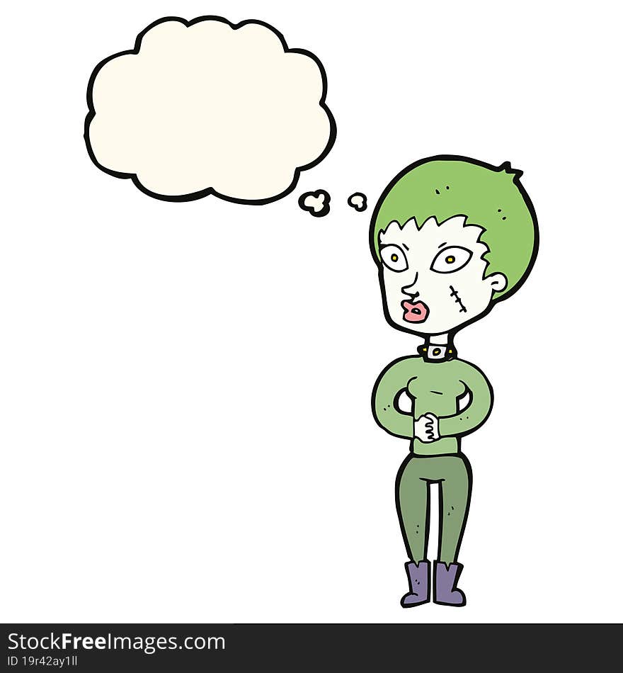 cartoon zombie girl with thought bubble