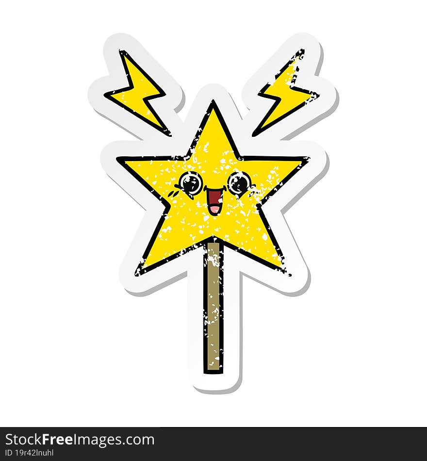 distressed sticker of a cute cartoon magic wand