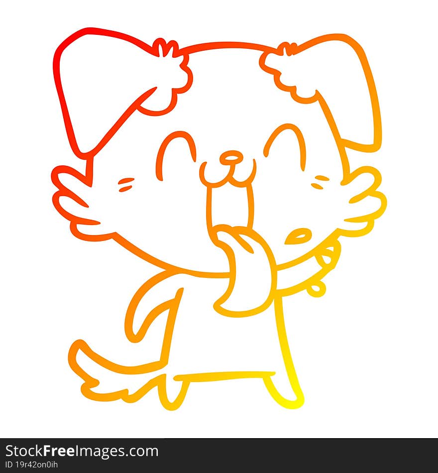 warm gradient line drawing of a cartoon panting dog