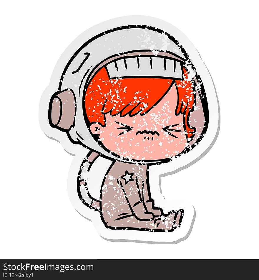 distressed sticker of a cartoon astronaut woman