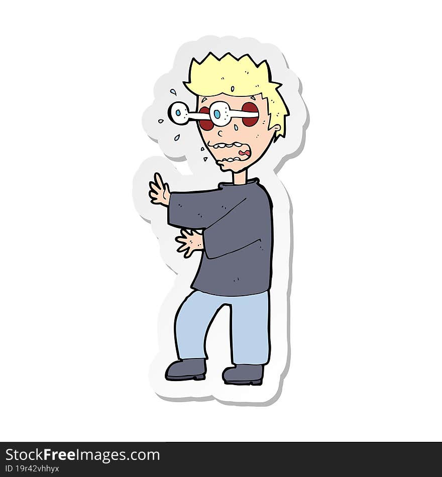 sticker of a cartoon terrified boy