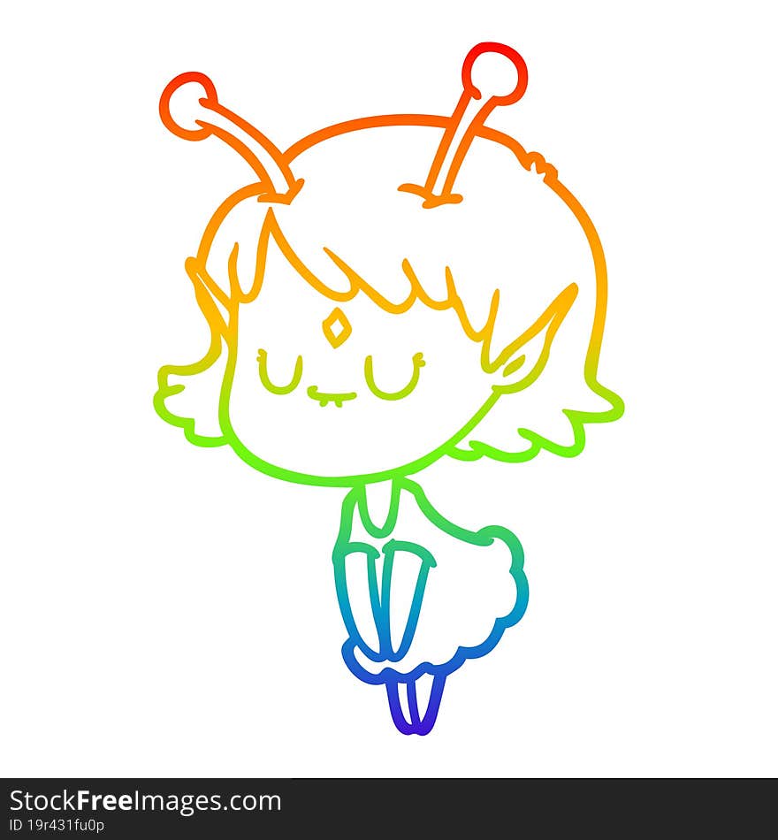 rainbow gradient line drawing of a cartoon alien girl