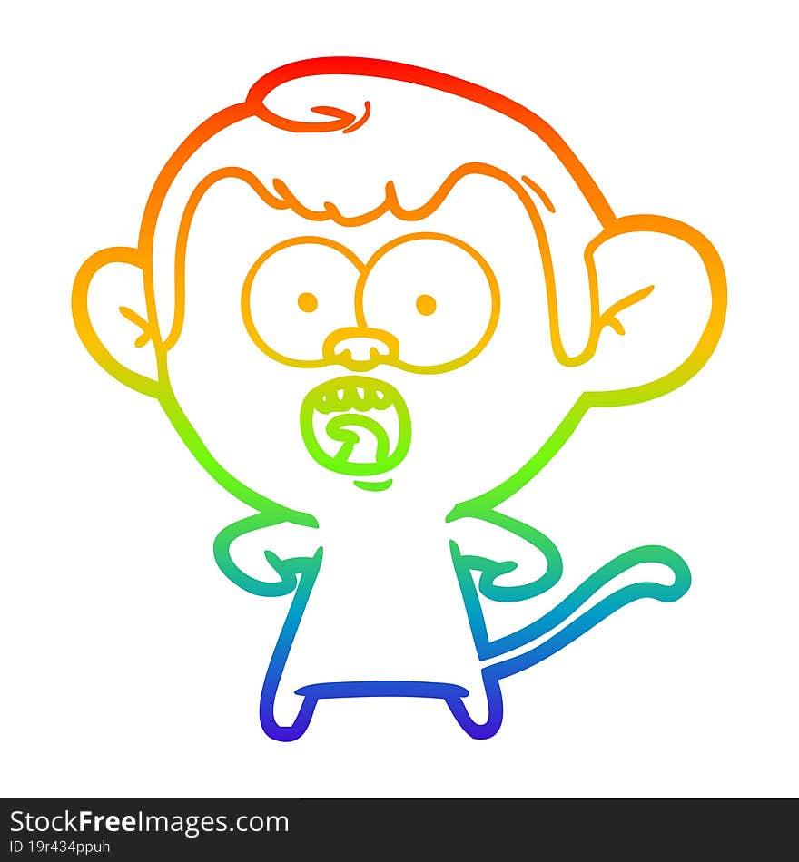 rainbow gradient line drawing cartoon shocked monkey