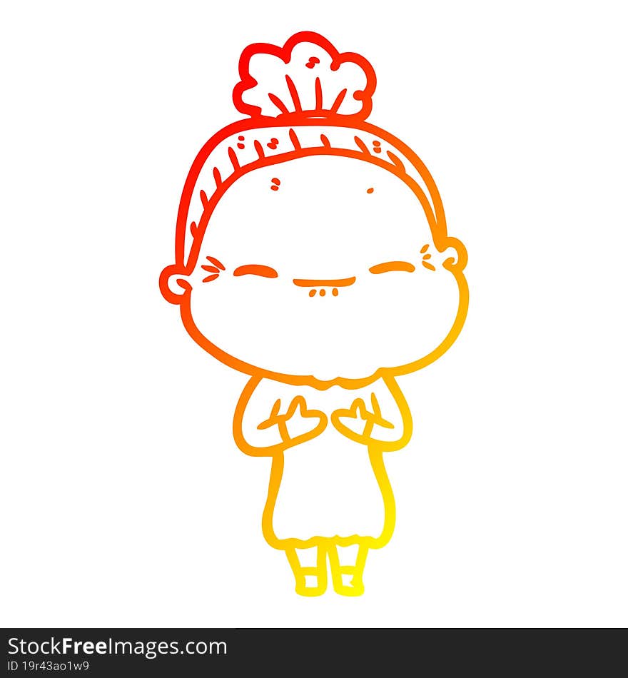 warm gradient line drawing cartoon peaceful old woman