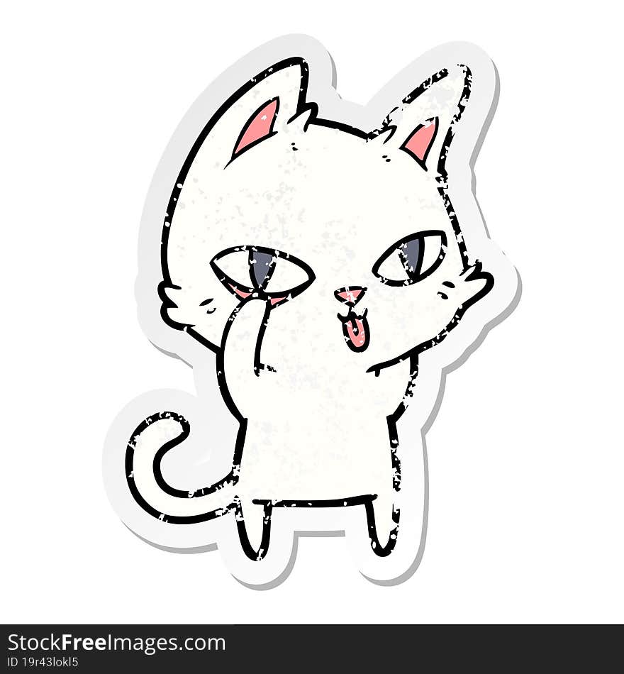 Distressed Sticker Of A Cartoon Cat Staring