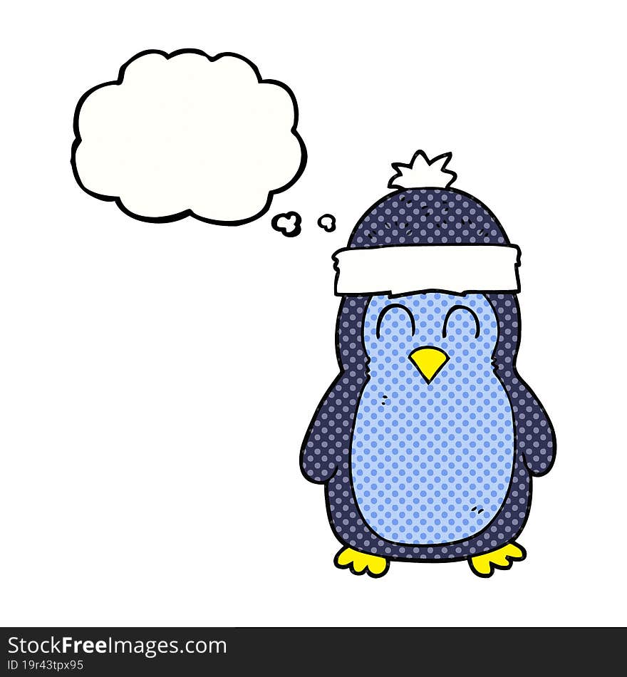 freehand drawn thought bubble cartoon penguin