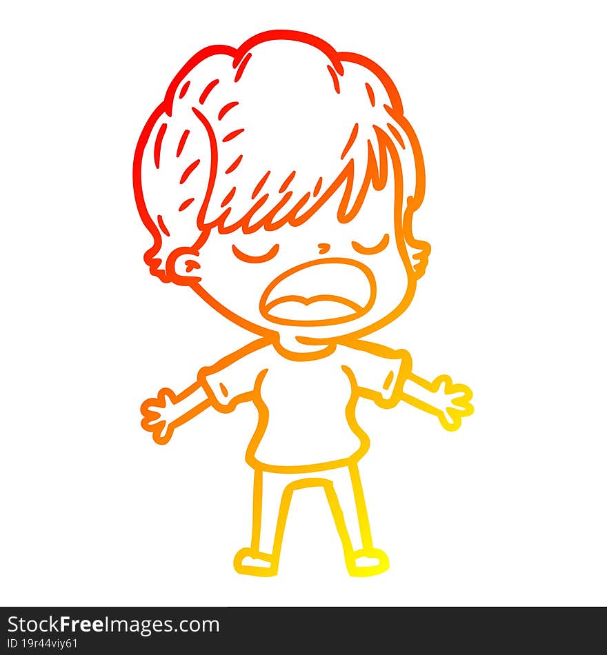 warm gradient line drawing cartoon woman talking