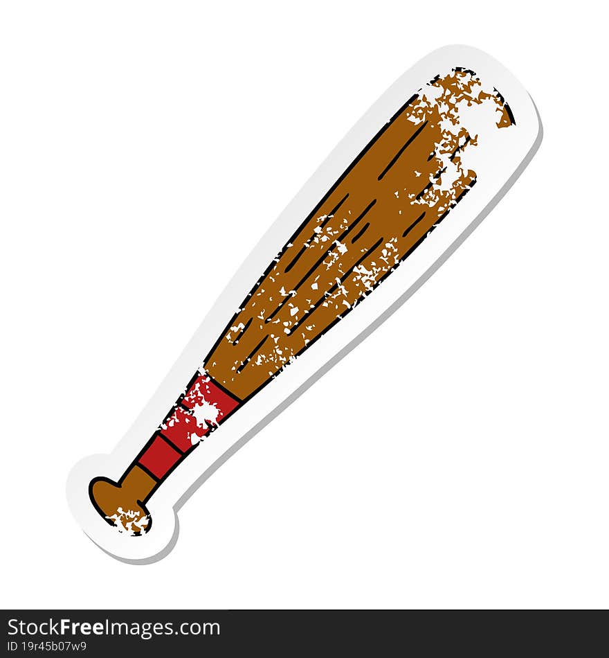 Distressed Sticker Cartoon Doodle Of A Baseball Bat