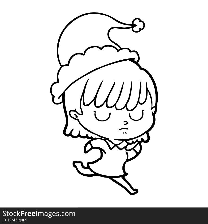 Line Drawing Of A Woman Wearing Santa Hat