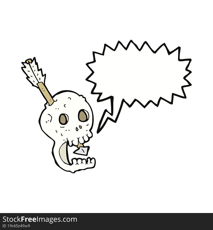 funny cartoon skull and arrow with speech bubble