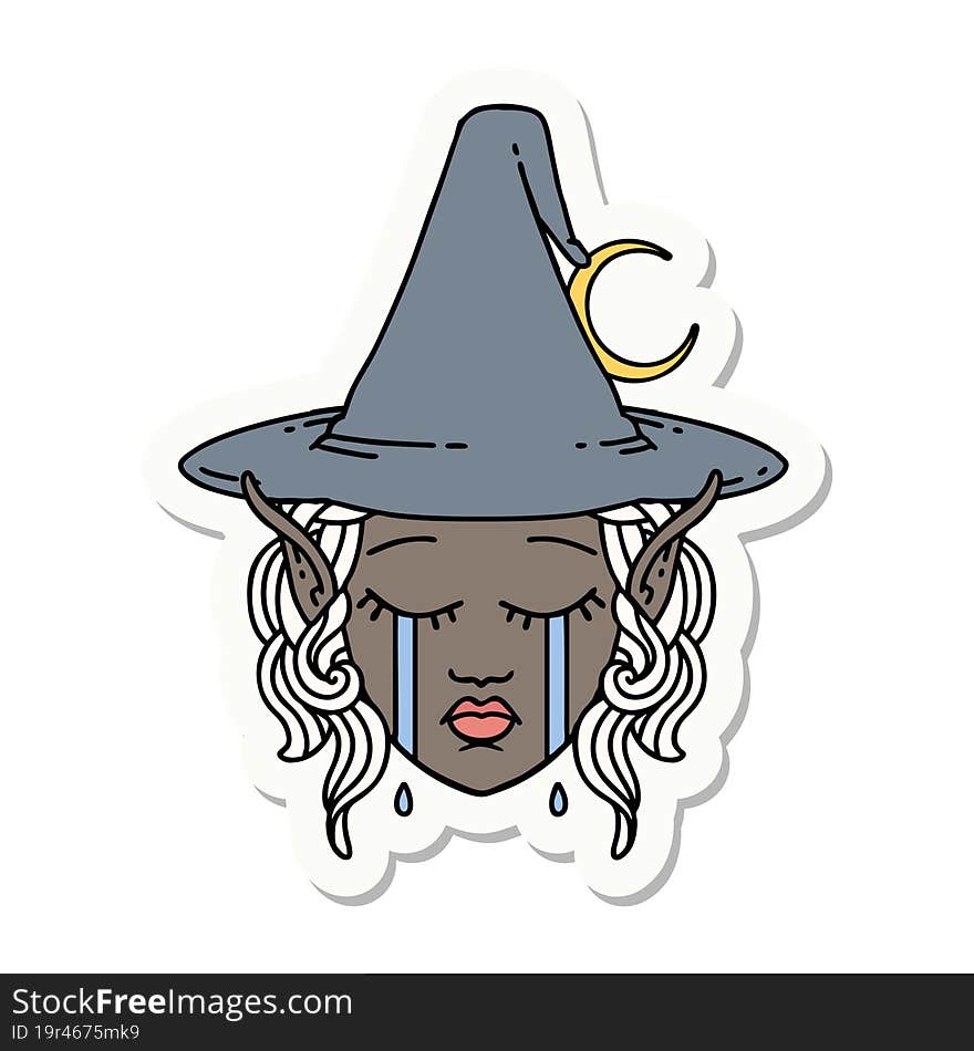 crying elf mage character face sticker