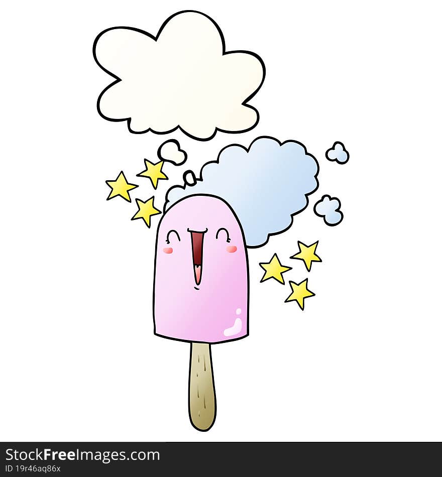 Cute Cartoon Ice Lolly And Thought Bubble In Smooth Gradient Style