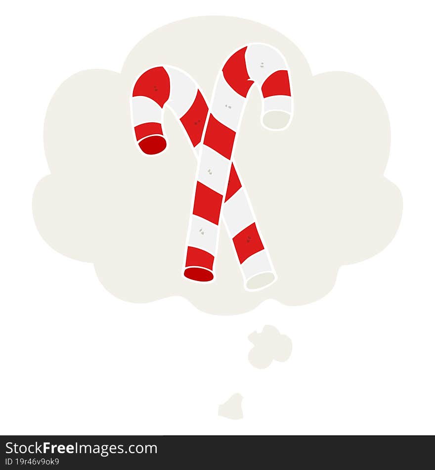 Cartoon Candy Canes And Thought Bubble In Retro Style