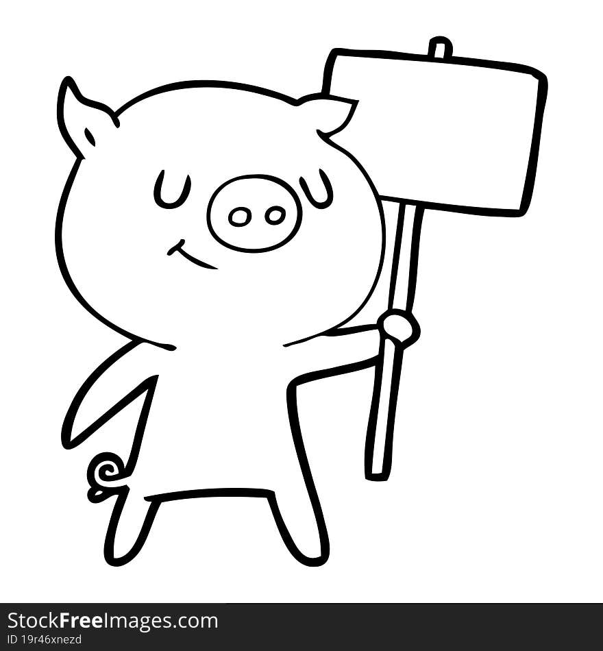 happy cartoon pig with placard. happy cartoon pig with placard