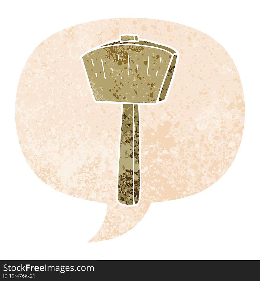 Cartoon Mallet And Speech Bubble In Retro Textured Style