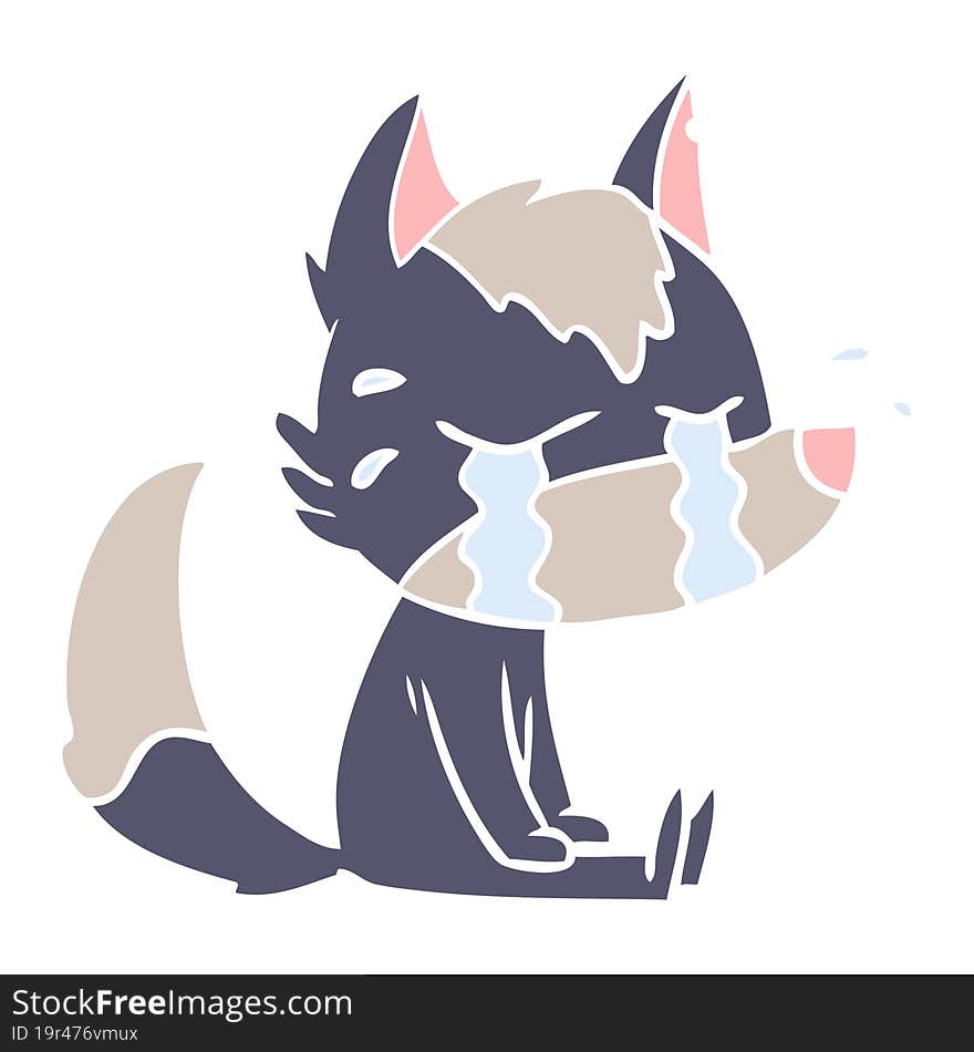 flat color style cartoon crying wolf