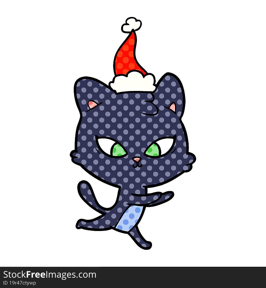 cute hand drawn comic book style illustration of a cat wearing santa hat. cute hand drawn comic book style illustration of a cat wearing santa hat