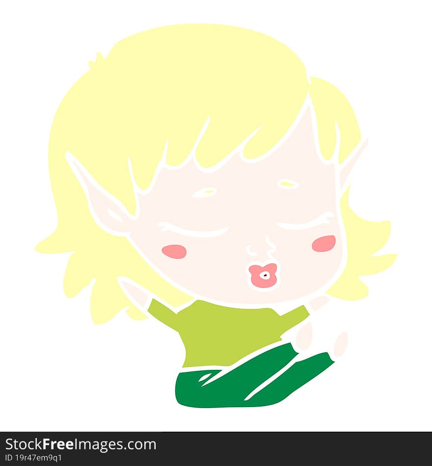 pretty flat color style cartoon elf girl sitting