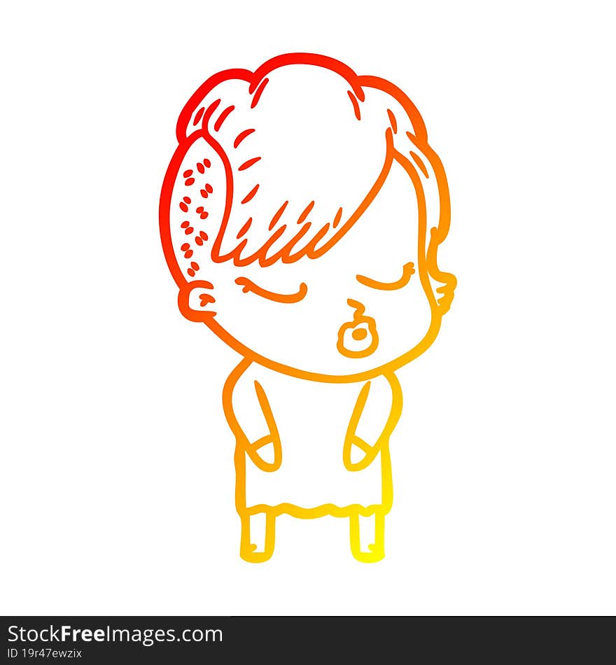 warm gradient line drawing cartoon pretty hipster girl