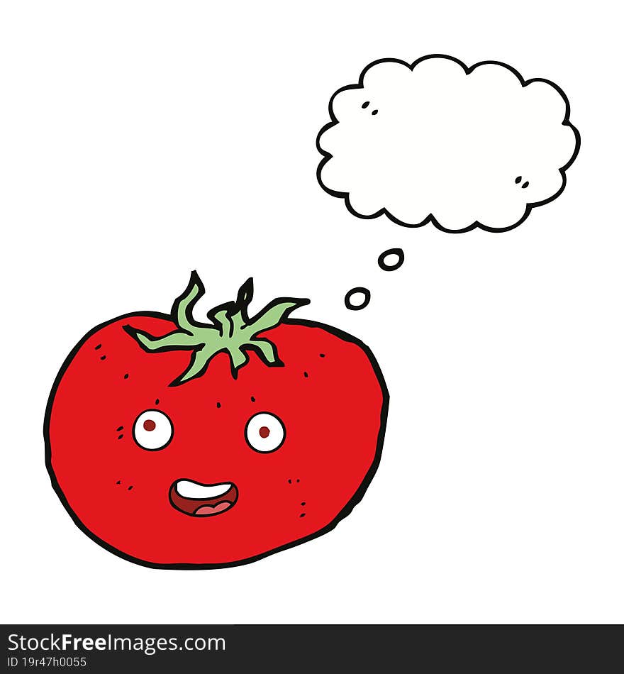 cartoon tomato with thought bubble