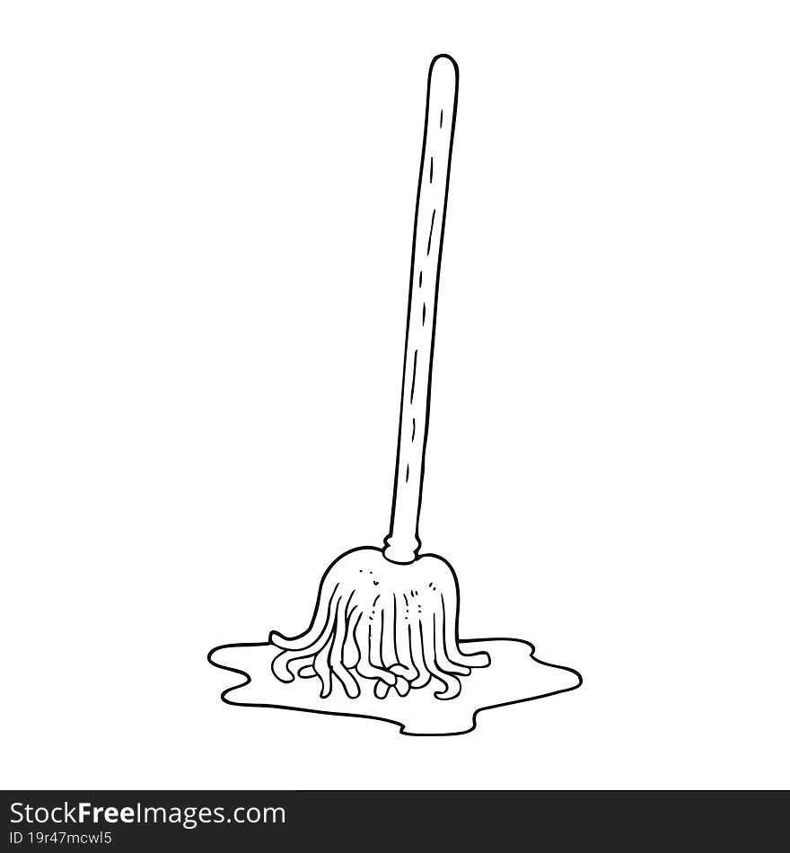 freehand drawn black and white cartoon mop