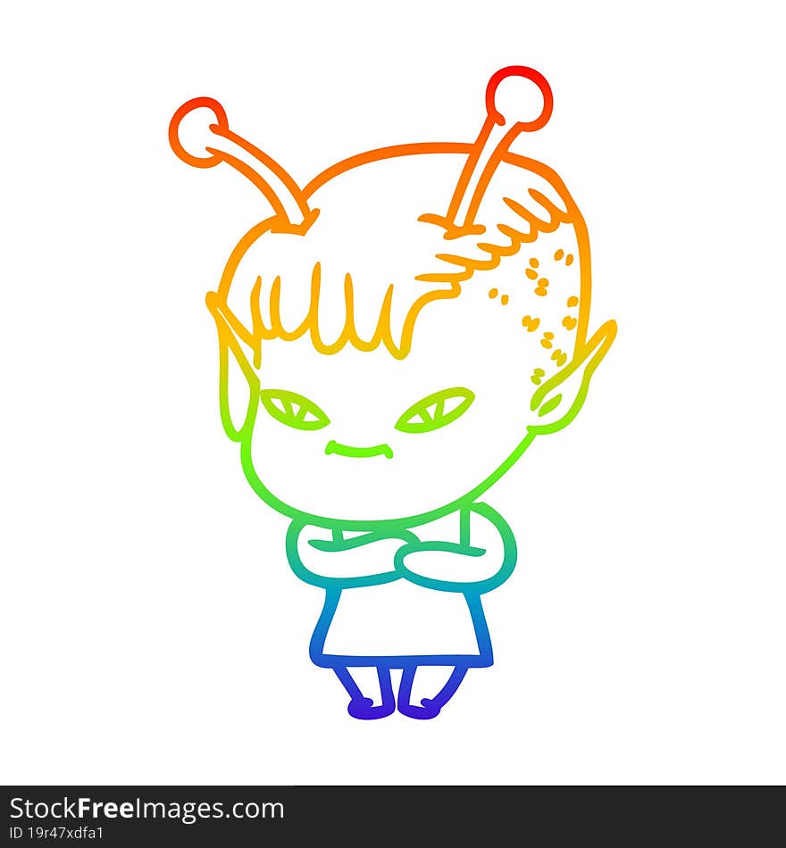 rainbow gradient line drawing cute cartoon alien girl