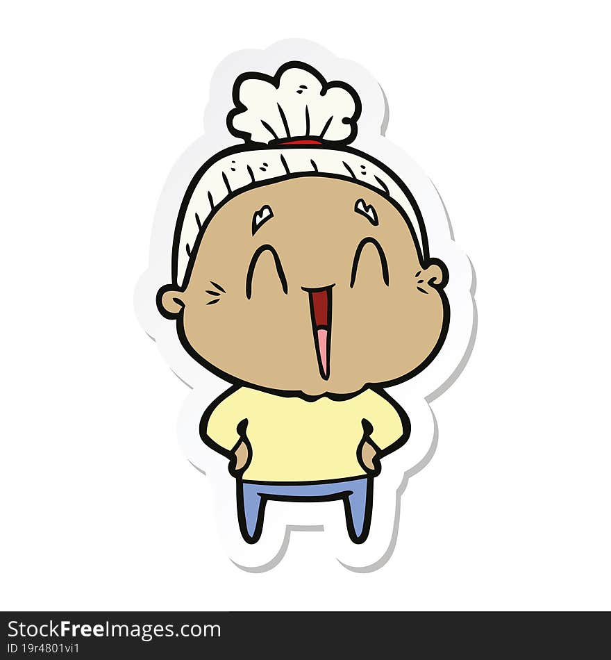 Sticker Of A Cartoon Happy Old Lady