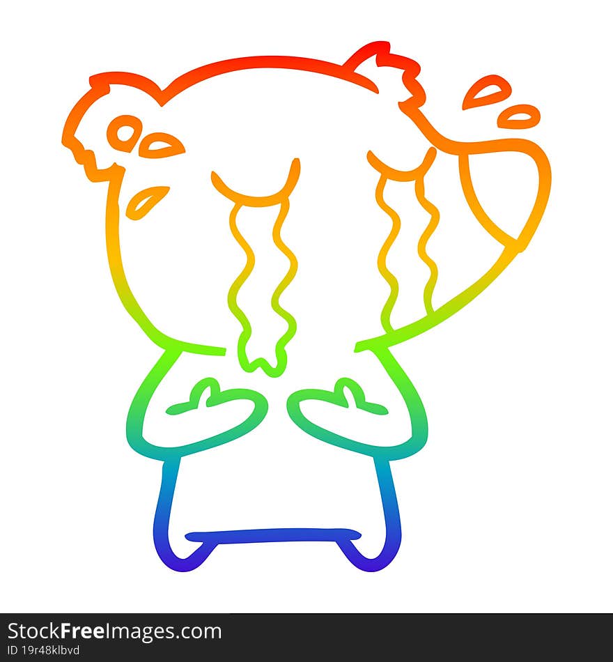 rainbow gradient line drawing cartoon crying bear