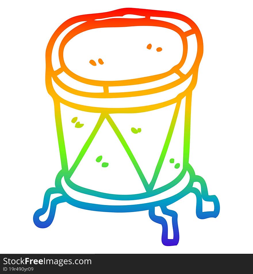 rainbow gradient line drawing cartoon drum on stand