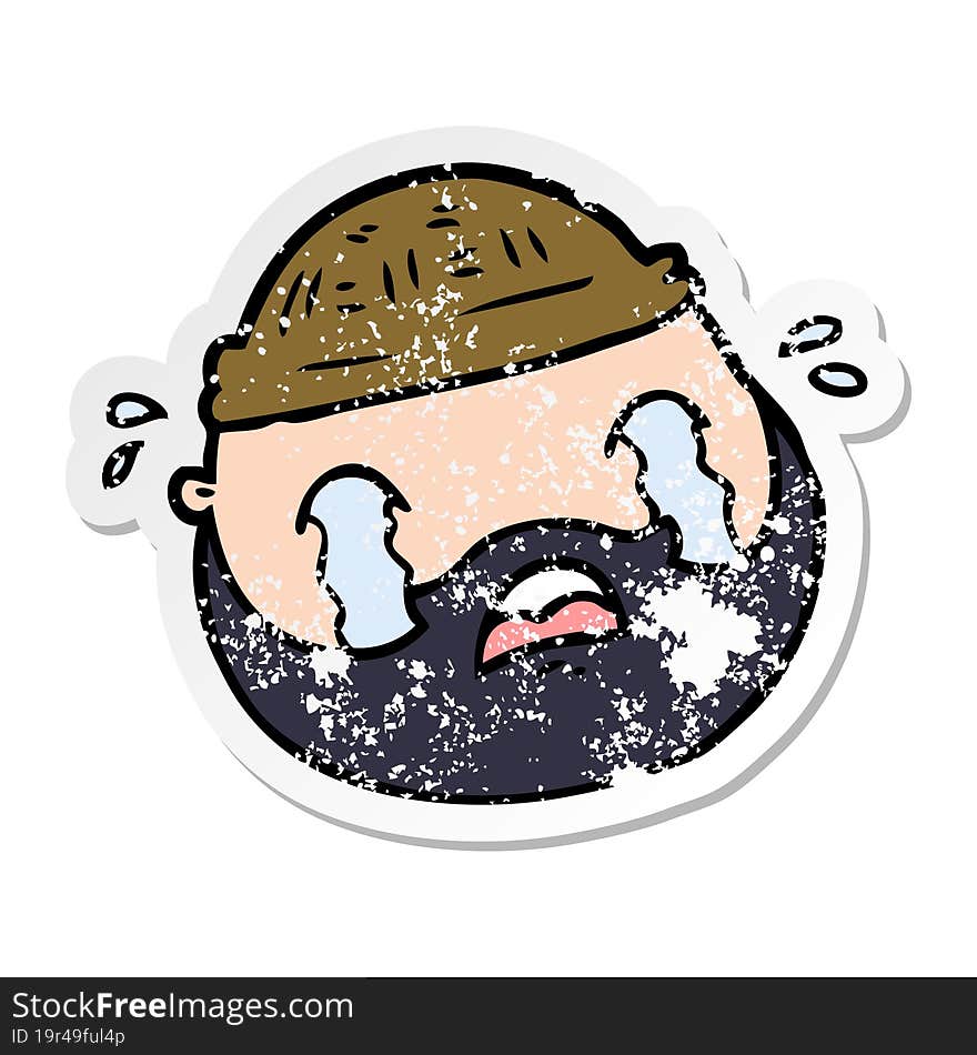 distressed sticker of a cartoon male face with beard