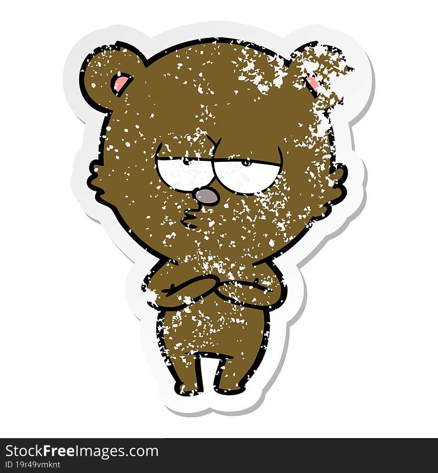 Distressed Sticker Of A Bored Bear Cartoon