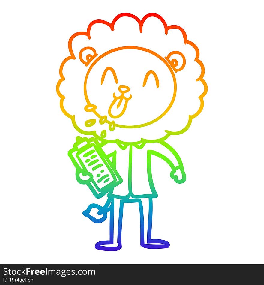 rainbow gradient line drawing happy cartoon lion