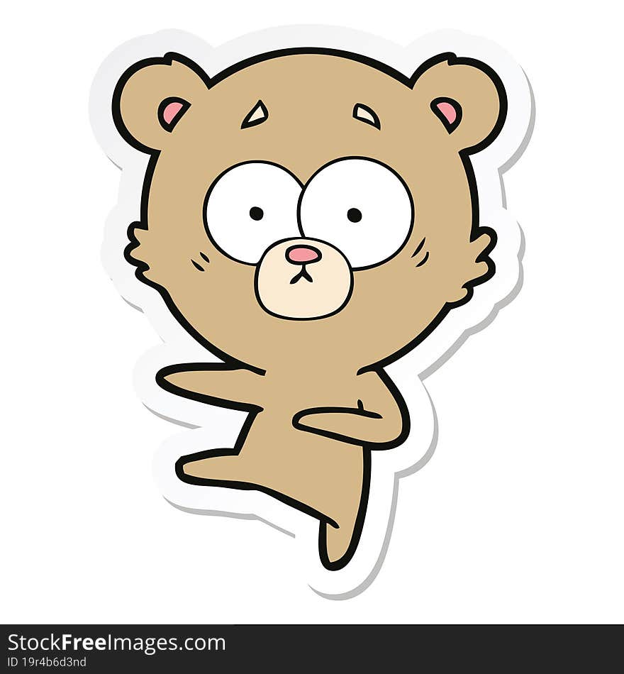 sticker of a nervous dancing bear cartoon