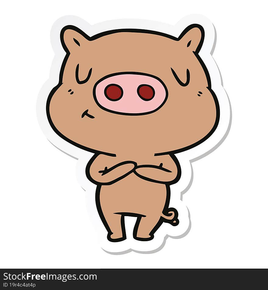 sticker of a cartoon content pig