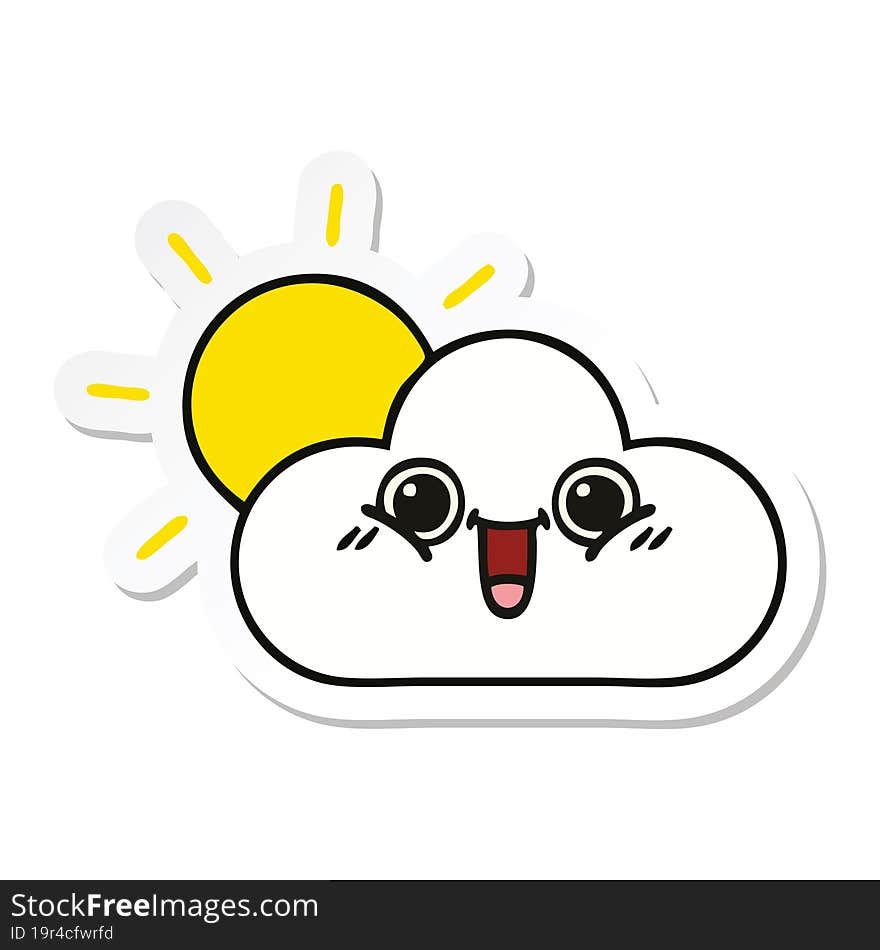 Sticker Of A Cute Cartoon Sun And Cloud