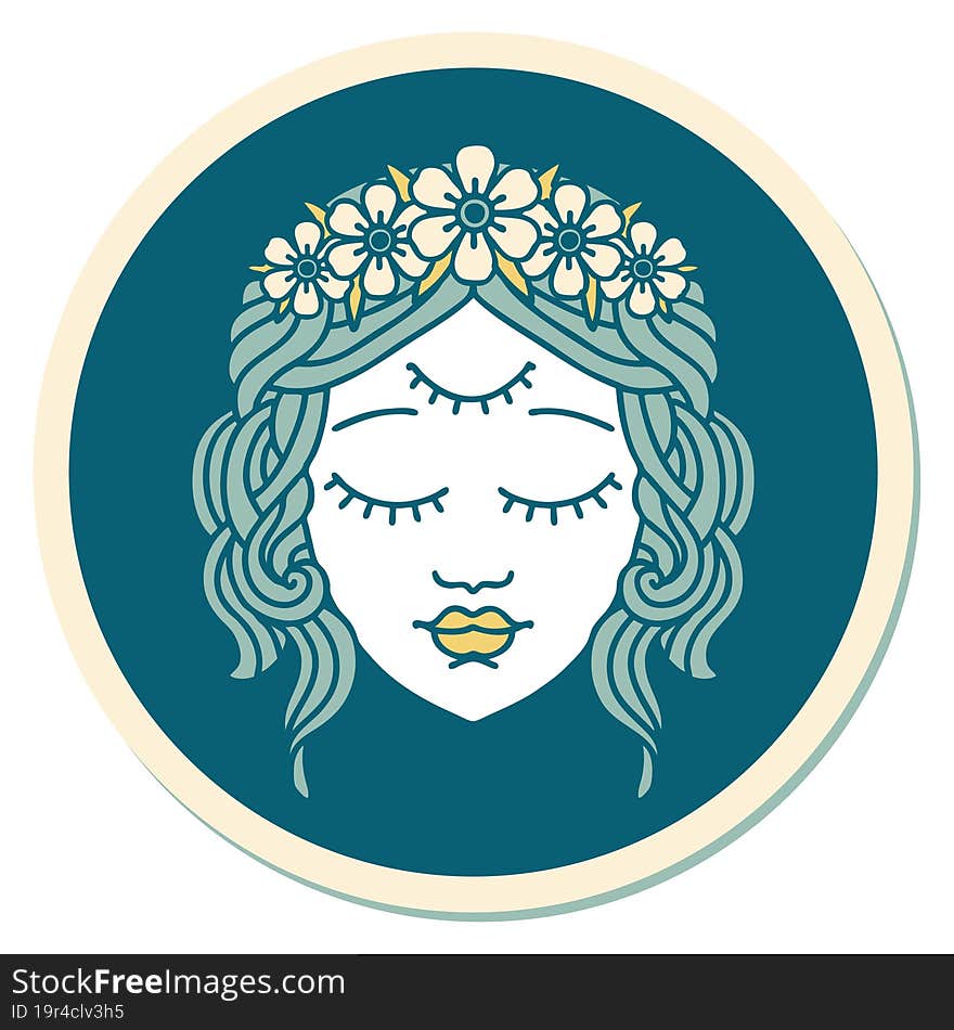 tattoo style sticker of female face with third eye