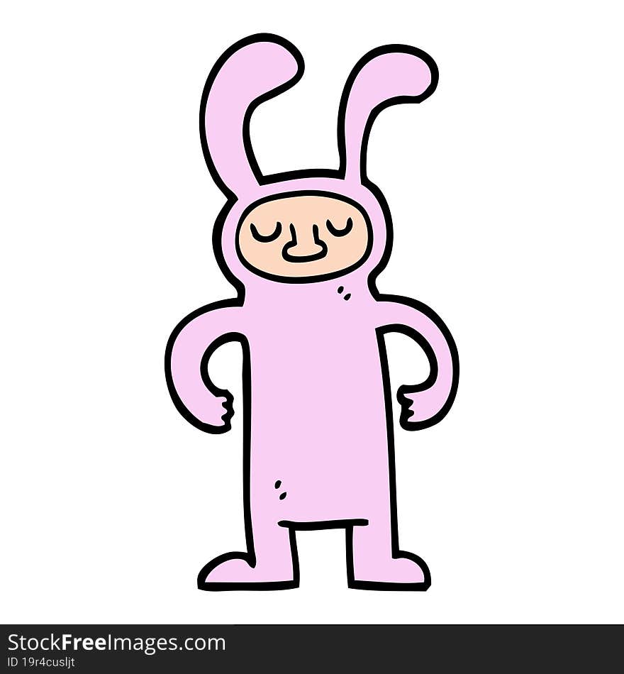 hand drawn doodle style cartoon man dressed as a bunny