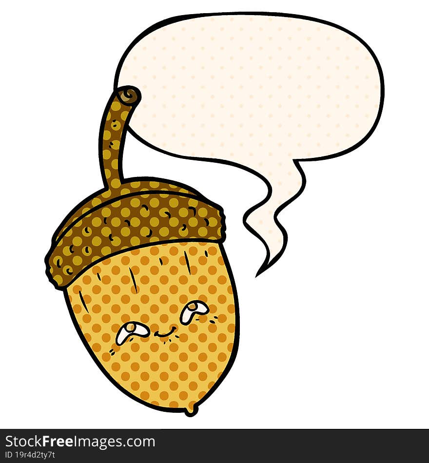 cartoon acorn and speech bubble in comic book style