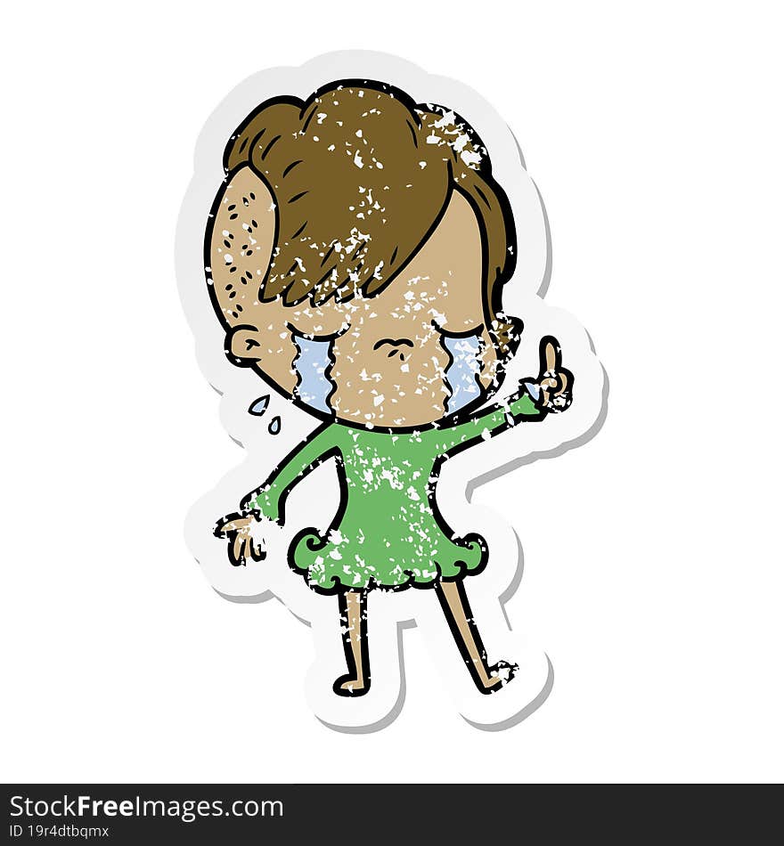 distressed sticker of a cartoon crying girl