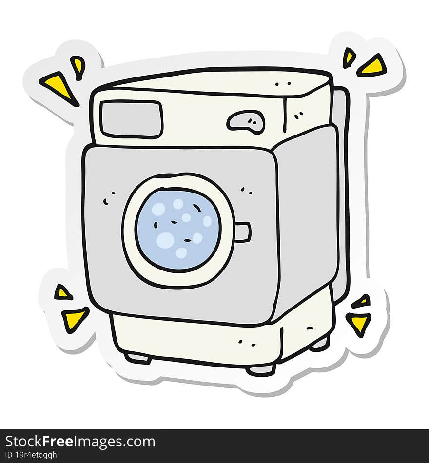 sticker of a cartoon rumbling washing machine