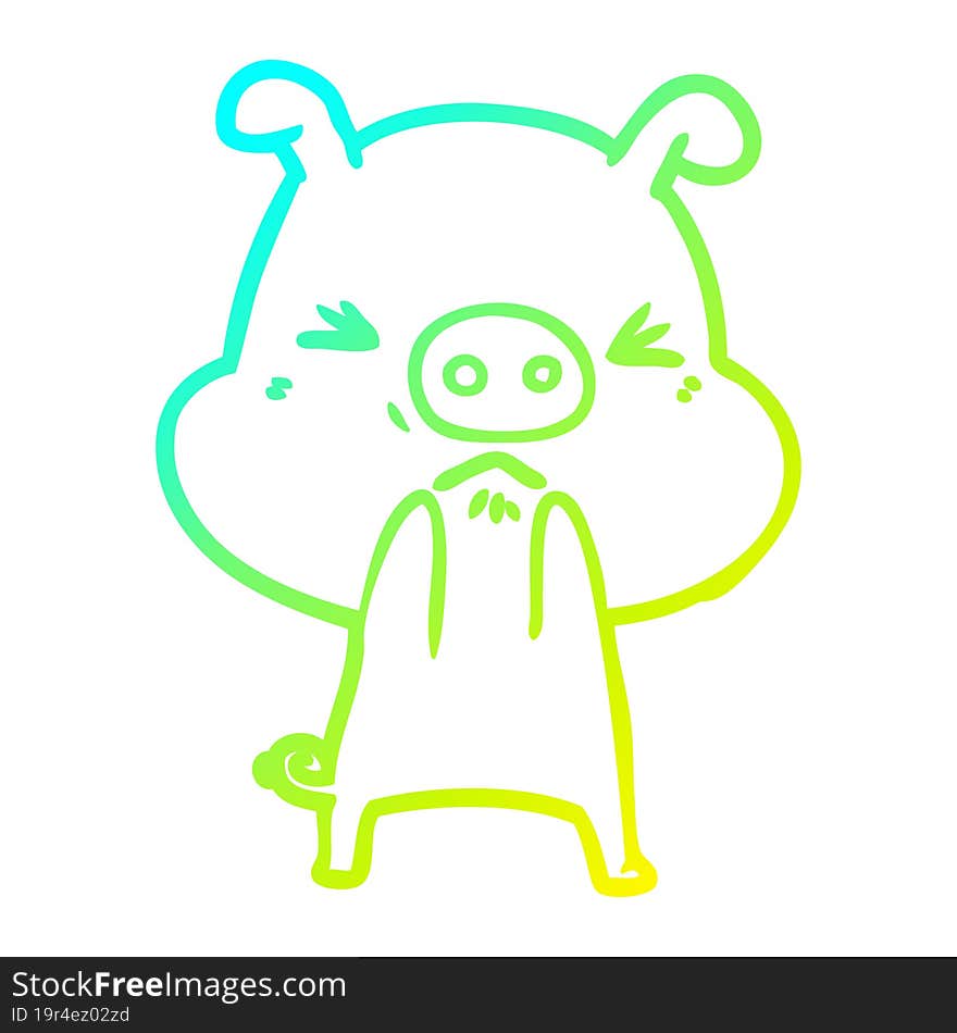 cold gradient line drawing cartoon angry pig