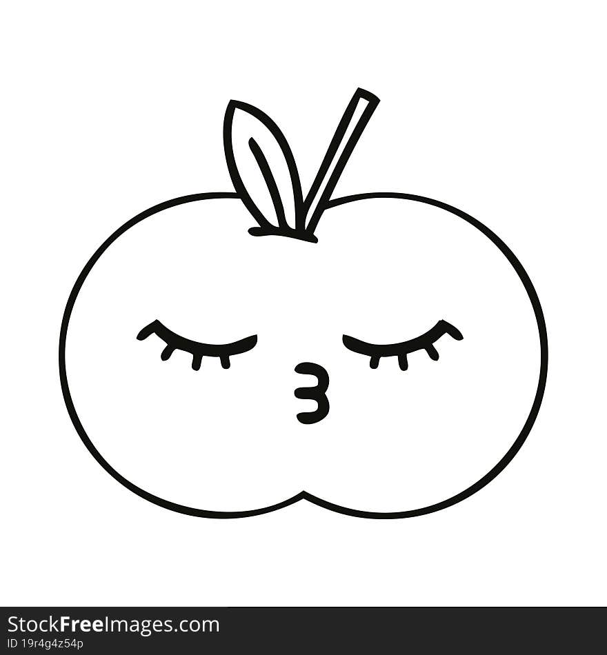 Line Drawing Cartoon Juicy Apple