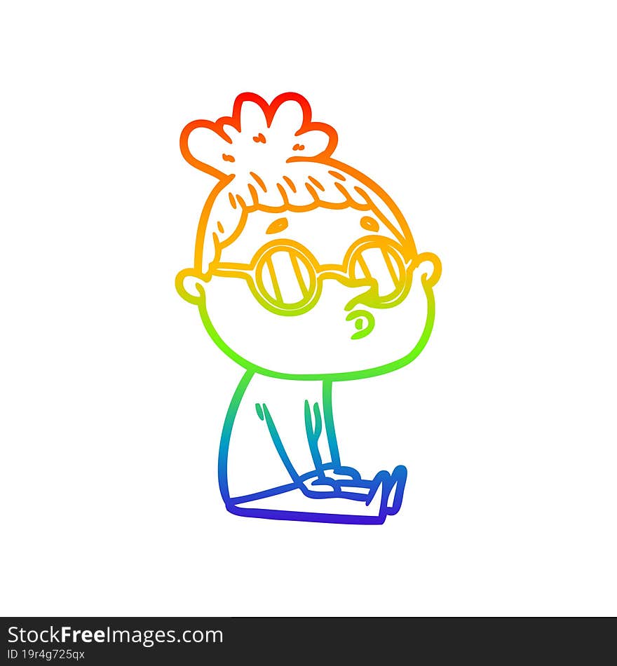 rainbow gradient line drawing cartoon woman wearing glasses