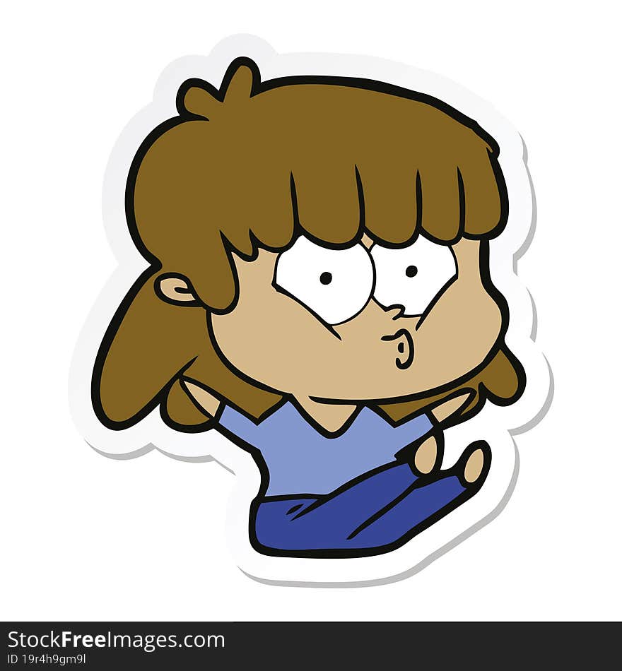 Sticker Of A Cartoon Whistling Girl